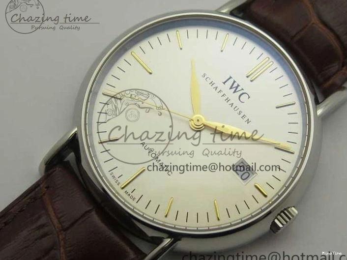 MIROTIME 0517 Portofino Automatic SS TWF 1:1 Best Edition Silver Dial Gold Markers on Brown Leather Strap A Bright 7203